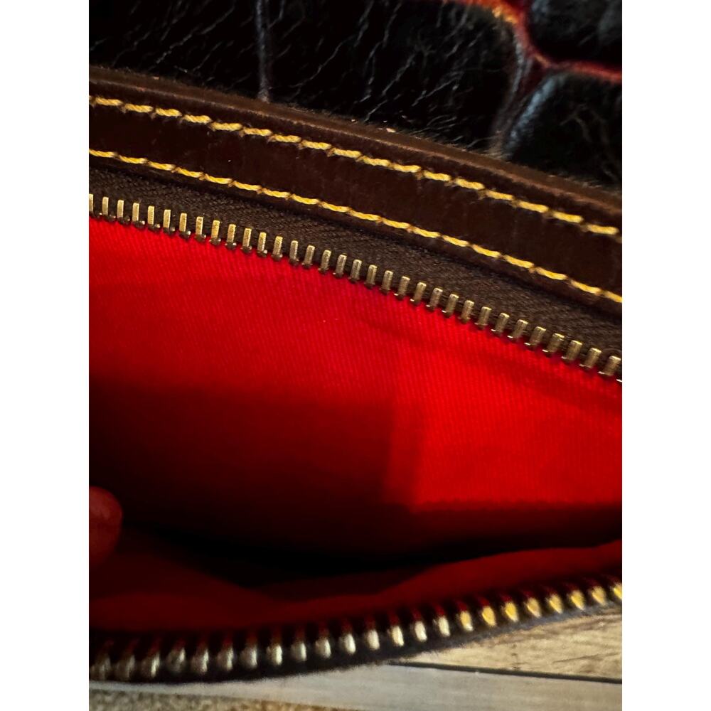 Extra Large Dooney Bourke Chestnut Croc Embossed Leather Satchel – Red Trim Bag - Picture 8 of 16